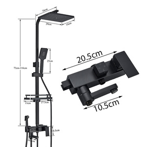Vendita calda moderna a parete <span class=keywords><strong>nero</strong></span> 4 modalità doccia a pioggia per rubinetto in ottone <span class=keywords><strong>bagno</strong></span> miscelatore sistema doccia a pioggia - Product Image 4