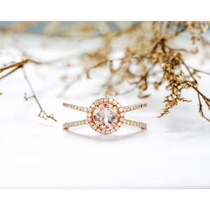 Anelli Romantici in Acciaio Inossidabile con Gemme e Zirconi, Placcatura in Rodio e Oro, Gioielli da Matrimonio Certificati IGI - Product Image 2