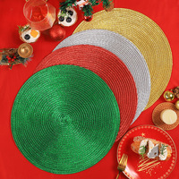 Sets de table ronds tressés scintillants de 15 pouces, napperons lavables brillants pour la décoration de table de mariage et de fête