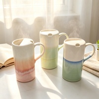 Mug en céramique à glaçure réactive dégradée avec trou pour paille, tasse à café et à thé double usage pour la maison et le bureau