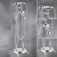 Ferro-grifo de baño de suelo dorado antiguo retro, grifería de bañera independiente, montaje en suelo dorado