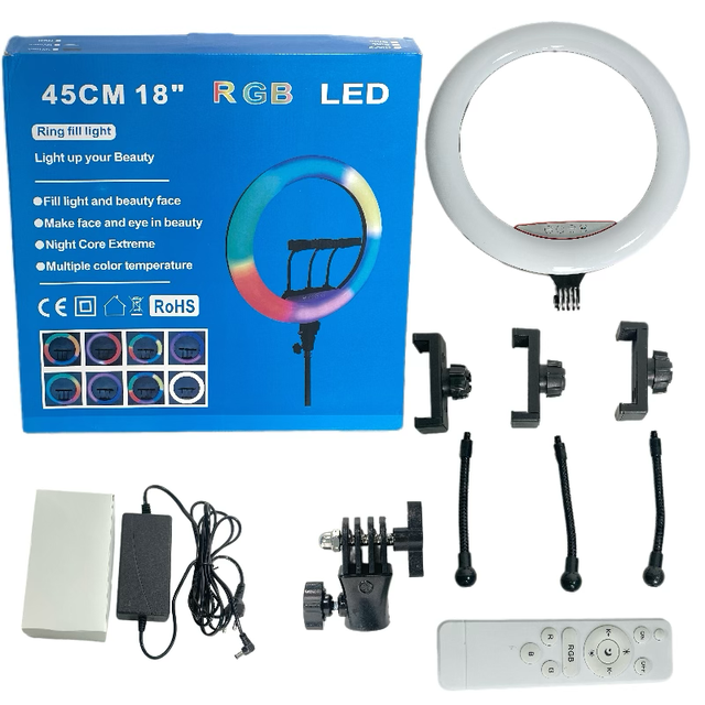 Versatile 18Inch RGB Adjustable Color Temperature 2700-7000K AC/DC Powered Selfie Ring Light Tripod Light Photographic Lighting