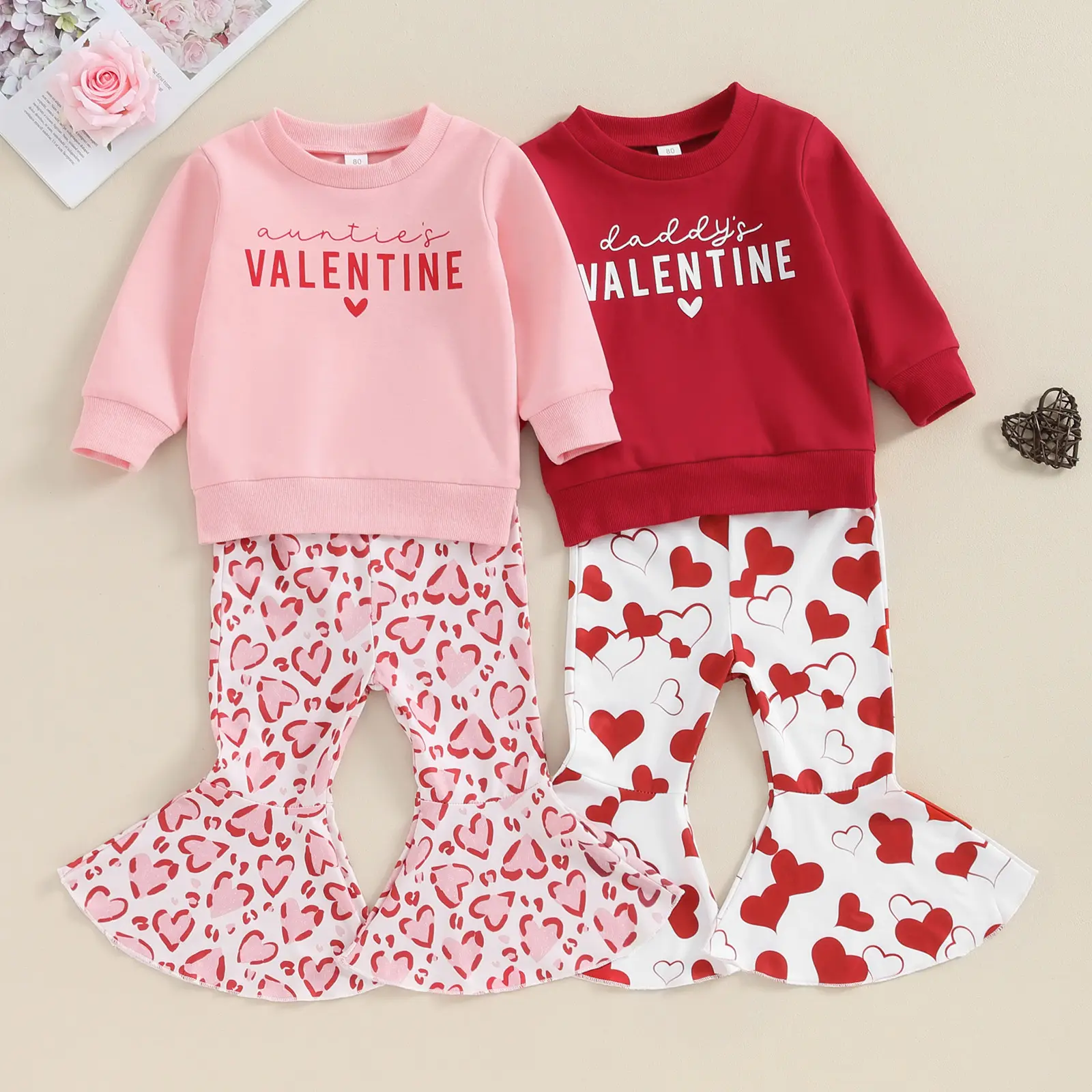 Europa und Amerika Valentinstag Mädchen Kleidung Sets Liebe gedruckt Langarm Sweatshirt Bell Pants Kinder Kleidung Sets