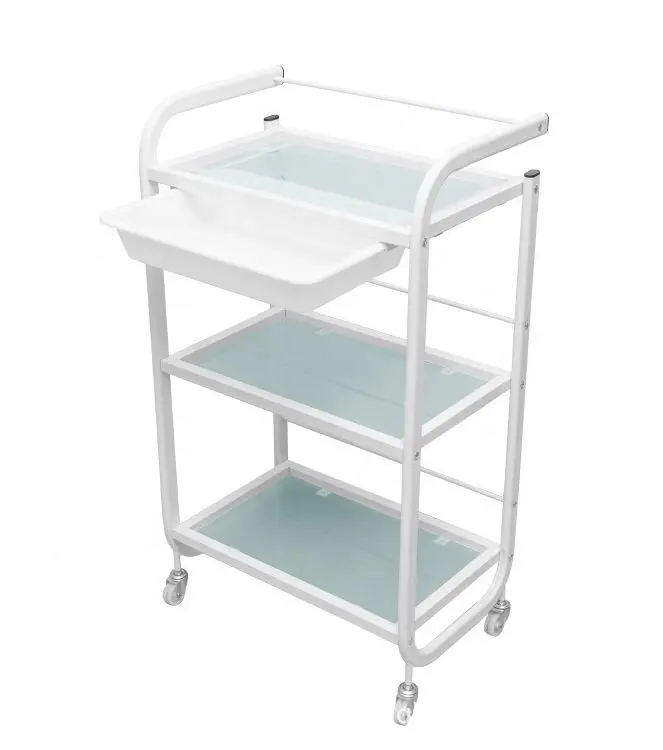 Beauty Tools Collecting Glass Beauty Salon Trolley Cart Salon Furniture White Trolley