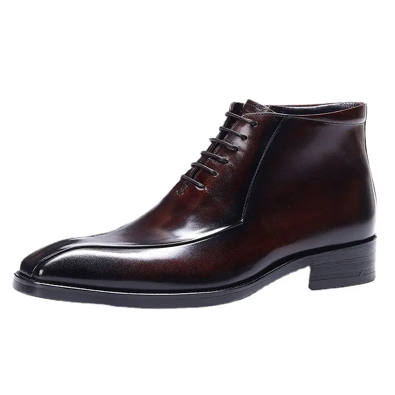 Men's boots genuine cowhide business suit high top British pointed retro Oxford short boots