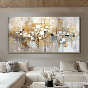 Dipinto Astratto Dorato su <span class=keywords><strong>Tela</strong></span>, Arte da Parete Materica, Dipinto con Foglia d'Oro, Decorazione Murale Boho, Grande Quadro Moderno e Luminoso per Hotel - Product Image 6