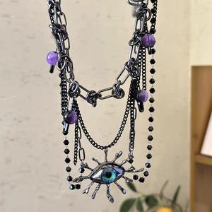 Collier ras du cou pour femme, style œil de démon sombre et cool, avec pampille et nœud - Product Image 5