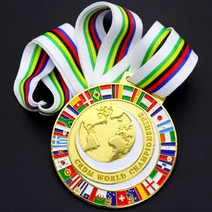 Factory Price Wholesale Custom Metal Global Award Sport Medal With Flag Lanyard