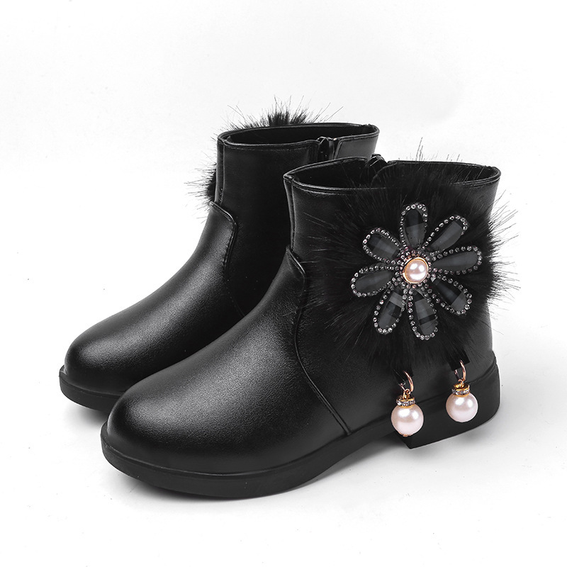 Children's shoes girls short boots autumn and winter 2020 new sweet little princess plus velvet leather boots