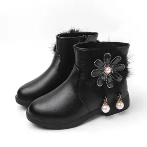Детская обувь, короткие ботинки для девочек, осень и зима 2020, новые милые кожаные ботинки с бархатной подкладкой для маленьких принцесс