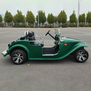 Voiture électrique vintage à deux places, toit ouvert, vert foncé, pour le transport touristique dans les stations balnéaires - Product Image 4