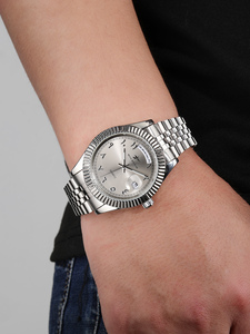 Orologio al Quarzo con Doppio Movimento e Retro in Acciaio Inossidabile, Quadrante Nero, Cassa in Lega, Lancette in Vetro, Orologio da Uomo Business Stile Antico - Vendita Calda - Product Image 5
