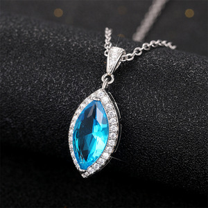 Collana con Pendente in Zircone Blu Marquise per Donne, Catena per Clavicola Color Acquamarina, Gioielli alla Moda - Product Image 2