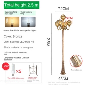 เสาไฟสวนเหล็กกลางแจ้ง หลอดไฟ LED พร้อมโคมแก้ว แสงวอร์มไวท์ 2700K IP66 หลอดไฟ A19 แบบไม่ถอดได้ ใช้ไฟ AC 220V พร้อมเซ็นเซอร์ตรวจจับความเคลื่อนไหว ใช้พลังงานแสงอาทิตย์ - Product Image 4