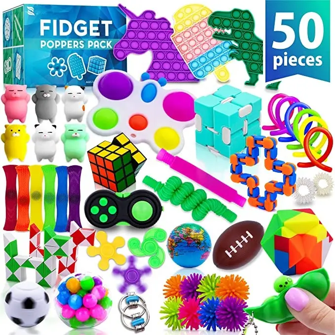 Merrycoo 50pcs Fidget Toys set, Pop Party Favors Fidgets Toy Pack Autism Sensory Travel Toy Autistic Toddlers Kids Gift