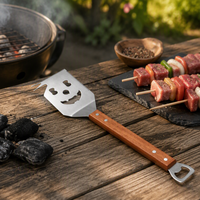 Spatule en acier inoxydable robuste pour barbecue, avec lame tranchante, fourchette, lame dentelée, possibilité de personnalisation avec votre logo/design
