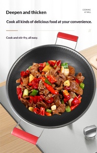 <span class=keywords><strong>Wok</strong></span> en <span class=keywords><strong>acier</strong></span> inoxydable antiadhésif grande taille à double poignée, fond plat, compatible <span class=keywords><strong>induction</strong></span>, avec couvercle en verre intégré, ustensile de cuisine domestique - Product Image 3