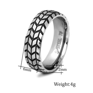 S-Steel 6Mm Gold Tone Geometric Tire <b>Ring</b> Unisex Fashion Jewelry Gift - Product Image 5