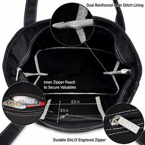 Sac fourre-tout en toile personnalisé, grande capacité, sac de shopping en coton réutilisable, sac à bandoulière pour les courses, sac de plage écologique avec poche avant - Product Image 3