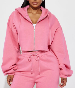 Conjuntos Deportivos de 2 Piezas para Mujer, Sudadera con Capucha Corta y Cremallera, Pantalones Deportivos, Estampado Personalizado de Alta Calidad, Bordado, Felpa Francesa de Algodón - Product Image 2