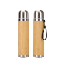 Chaolang botol termos Stainless Steel, cangkir termos terisolasi vakum baja tahan karat bambu untuk perjalanan 500ML dinding ganda Stainless Steel