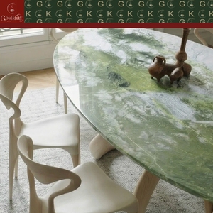 Mesa de Mármol Ovalada Verde Acuarela con Diseño Personalizado para Comedor de Villa de Lujo GOLDKING, Directo de Fábrica, OEM, ODM, Modelado CAD 3D - Product Image 4