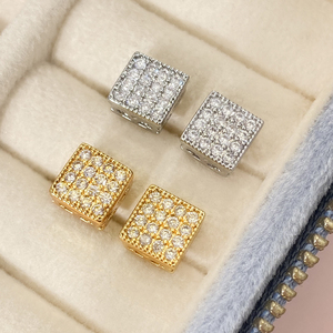 Simple Design 18K Gold Plated Cubic Zirconia Square <b>Stud</b> Earrings for Women - Product Image 4