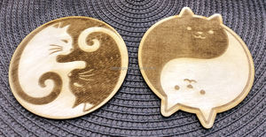 2025 mode en gros écologique personnalisé chat en bois conception gravée au Laser sous-verres Table ronde bois caboteur tasse tapis - Product Image 4