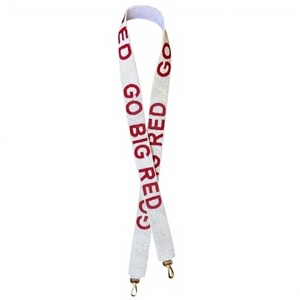 CRYSTAL CRAFT GO <b>BIG</b> RED Beaded Webbing Strap Vintage Fashionable <b>Handbag</b> Accessory Eco-Friendly Metal Hooks White Red Text - Product Image 1