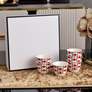 Service à thé en porcelaine fine de haute qualité, motif diamant rouge ou triangle vert, tasses à thé en céramique avec emballage cadeau - Product Image 2