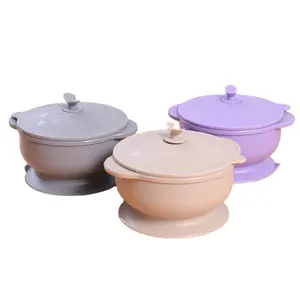 New Design Food Grade Baby training Bowl Custom Silicone Baby Suction bowl cute shape with lid BPA free non-stick dinnerware