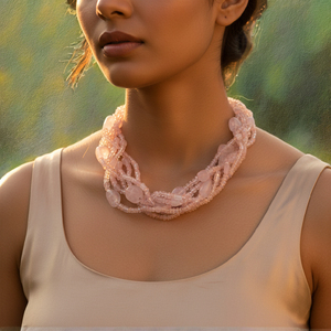 Collier multi-brins en quartz rose pour femme, bijou religieux classique et tendance en cuivre, idéal pour les fêtes et les cadeaux - Product Image 3