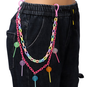 Chaîne de taille Yueli double couche en acrylique/résine/lucite colorée avec pendentif sucette, chaîne de corps décontractée pour femme - Product Image 1