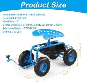 Metal Enclosed Rolling Garden <b>Stool</b> <b>Seat</b> Blue Gardening <b>Seat</b> OEM Extra <b>Storage</b> Easy Assembly Patio Wagon Scooter Yard Work - Product Image 1