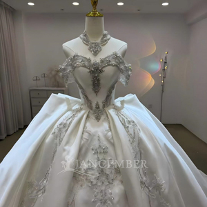Robe de mariée Lsjj131, style princesse, en satin brillant avec strass, jupe de luxe, couleur ivoire, Jancember - Product Image 6