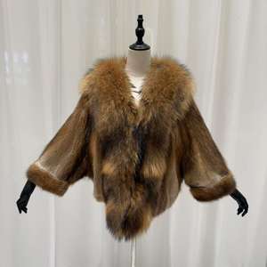 Col en fourrure de raton laveur pardessus <span class=keywords><strong>court</strong></span> taille personnalisée vraies fourrures manteaux de vison pièces pour femmes - Product Image 1