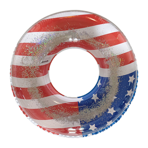 Anello di nuoto in acqua di nuovo stile anello di nuotata del tubo galleggiante della piscina gonfiabile con stelle d'argento scintillanti coriandoli Cool Design della bandiera degli stati uniti