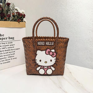 Sac tissé rétro rayé pour chien <span class=keywords><strong>teckel</strong></span> Sac fourre-tout doublé en PVC pour femme avec pendentif en corde de nylon Fermeture ouverte Sac <span class=keywords><strong>à</strong></span> main de plage brodé - Product Image 3