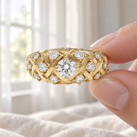 Bague de mariage en or jaune massif 10K/14K/18K avec diamant de laboratoire taille ronde 0,5-3 carats, sertie de griffes, bande ajourée large, certifiée IGI VVS