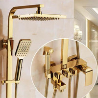 Robinetterie thermostatique murale, outil de douche en laiton doré brossé ensemble de douche