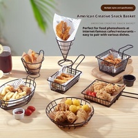 Panier à frites conique en fil de fer noir robuste avec poignée pour servir frites, poulet, mozzarella, snacks, idéal pour la maison, les barbecues, les fêtes et les événements en extérieur