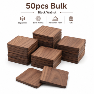 Sottobicchieri in <span class=keywords><strong>legno</strong></span> naturale Set di sottobicchieri per bevande in <span class=keywords><strong>legno</strong></span> di noce nera Premium 50-rustico per incisione Laser - Product Image 1
