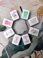 Tuiles de Mahjong américaines en acrylique à 4 couches, motif double poisson bleu ciel, style classique moderne
