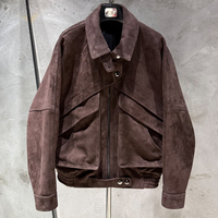Blouson aviateur vintage oversize en cuir marron à grain bulle avec col montant
