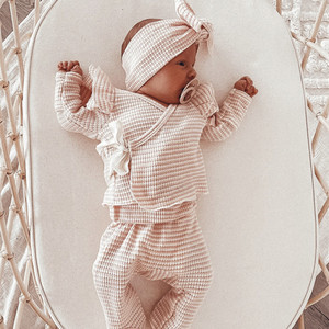 Hongbo rose bébé fille tricoté barboteuse vêtements avec bandeau nouveau-né côtelé tissu Footie fermeture éclair à volants bébé pyjamas 0-12 mois - Product Image 3