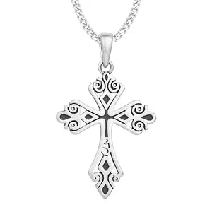 China Supplier New Personalized Luxury 18 Inch Chain Necklace Oxidation 925 Sterling Silver Hollow Out Cross For Men Women Charm