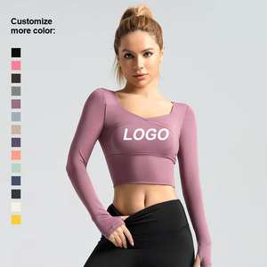 Hauts de yoga sans couture à manches longues pour femmes, vêtements de sport légers, respirants et à séchage rapide, sur mesure, en gros - Product Image 1