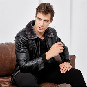 Chaqueta cálida de lana de cuero PU de invierno para hombre abrigo de cuero duradero - Product Image 2