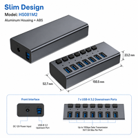 7 Portlu Güçlendirilmiş USB 3.2 Gen2 Hub 10Gbps 7x USB-A Bireysel Anahtarlı Alüminyum FCC/CE Sertifikalı Stokta