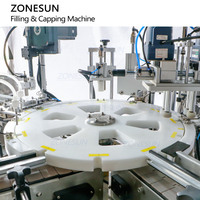 Machine de remplissage et de bouchage automatique ZONESUN pour flacons roll-on en verre de petite taille, pour déodorants, parfums et liquides cosmétiques.